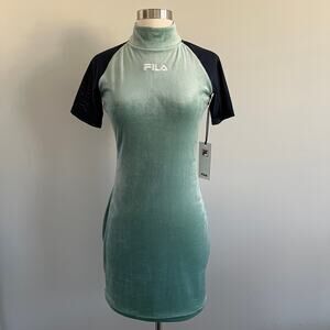 Fila Mahggie Dress Velvet and Mesh Color Block Dress Short Sleeve Bodycon S NWT